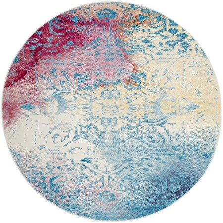 Safavieh Watercolor Power Loomed Round Area Rug; Light Blue & Light Yellow - 6 ft. 7 in. x 6 ft. 7 in. WTC620G-7R